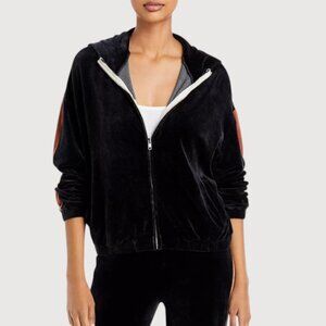 Monrow Velour Hoodie Womens M Navy Rust Stripe Zip Up Loungewear Streetwear